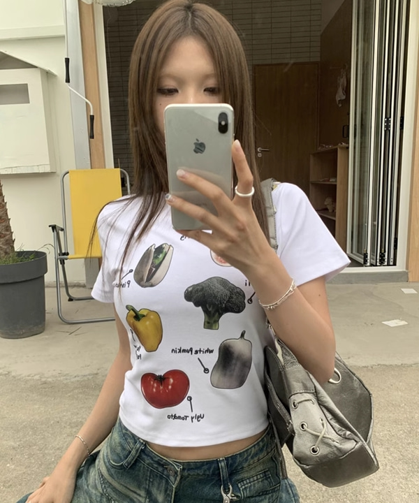 무료배송 채채 슬림핏 반팔 숏 티셔츠 (핑크,화이트)